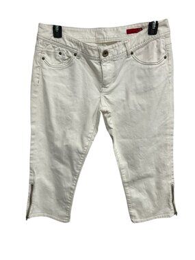 X2 Womens White Denim Capri Pants Zippered Hem Size 12 Classic Summer